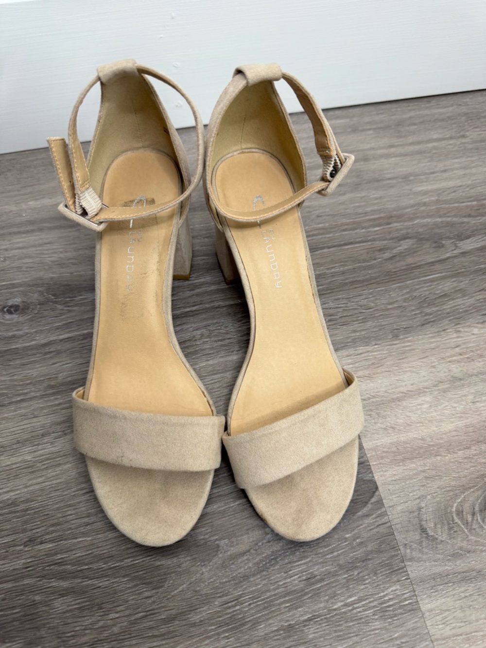 Chinese Laundry Suede Ankle-Strap Block Heel Sandals - Beige